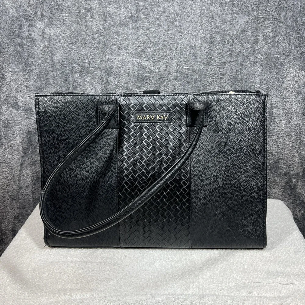 Mary Kay Tote Bag Womens Large Black Faux Leather Shoulder Work Purse Hearts